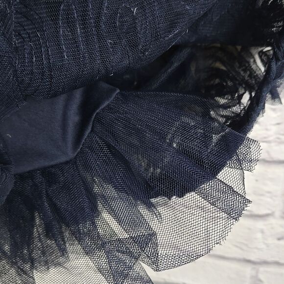 Navy Blue Ruched Dress Silver Rhinestone Studded Rosette Lace Prom Hoco Dance - Picture 7 of 13